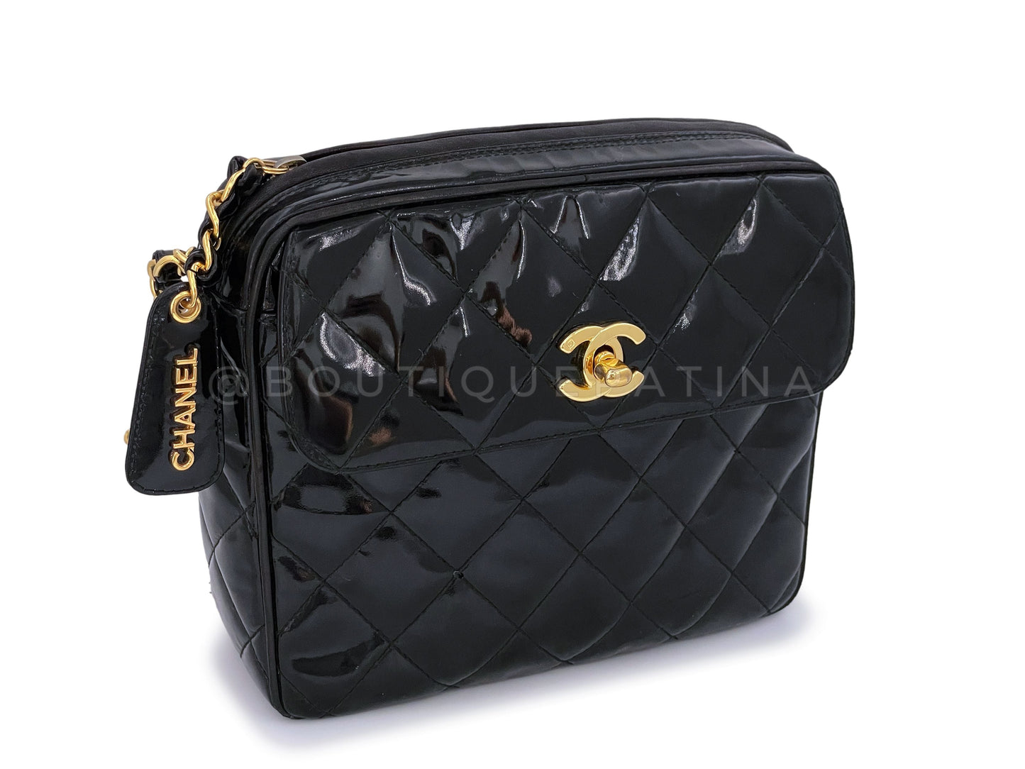 Chanel Vintage Black Patent Small Flap Camera Case Bag 24k GHW