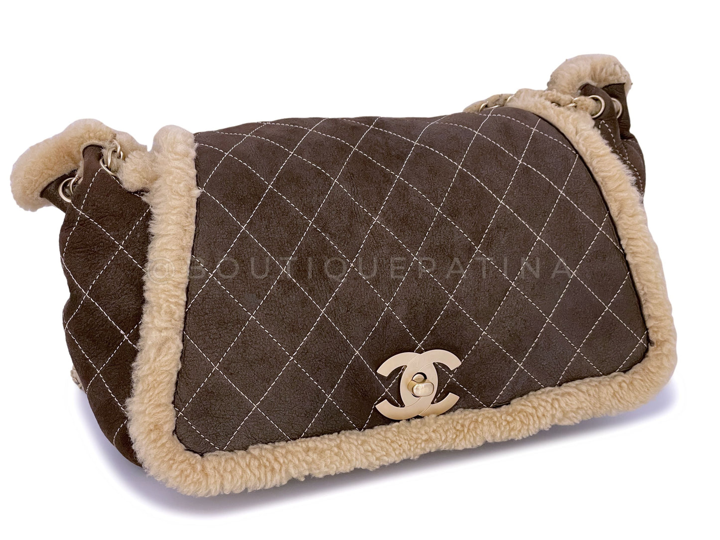 Chanel Vintage Classic Shearling Jumbo CC Flap Bag