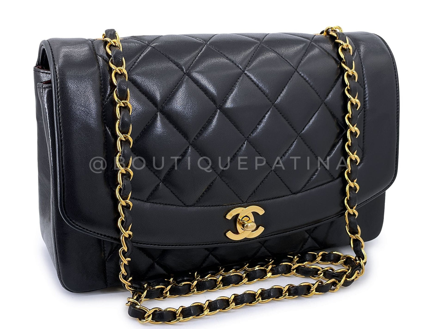 Chanel 1992 Vintage Black Medium Diana Flap Bag 24k GHW 21Z