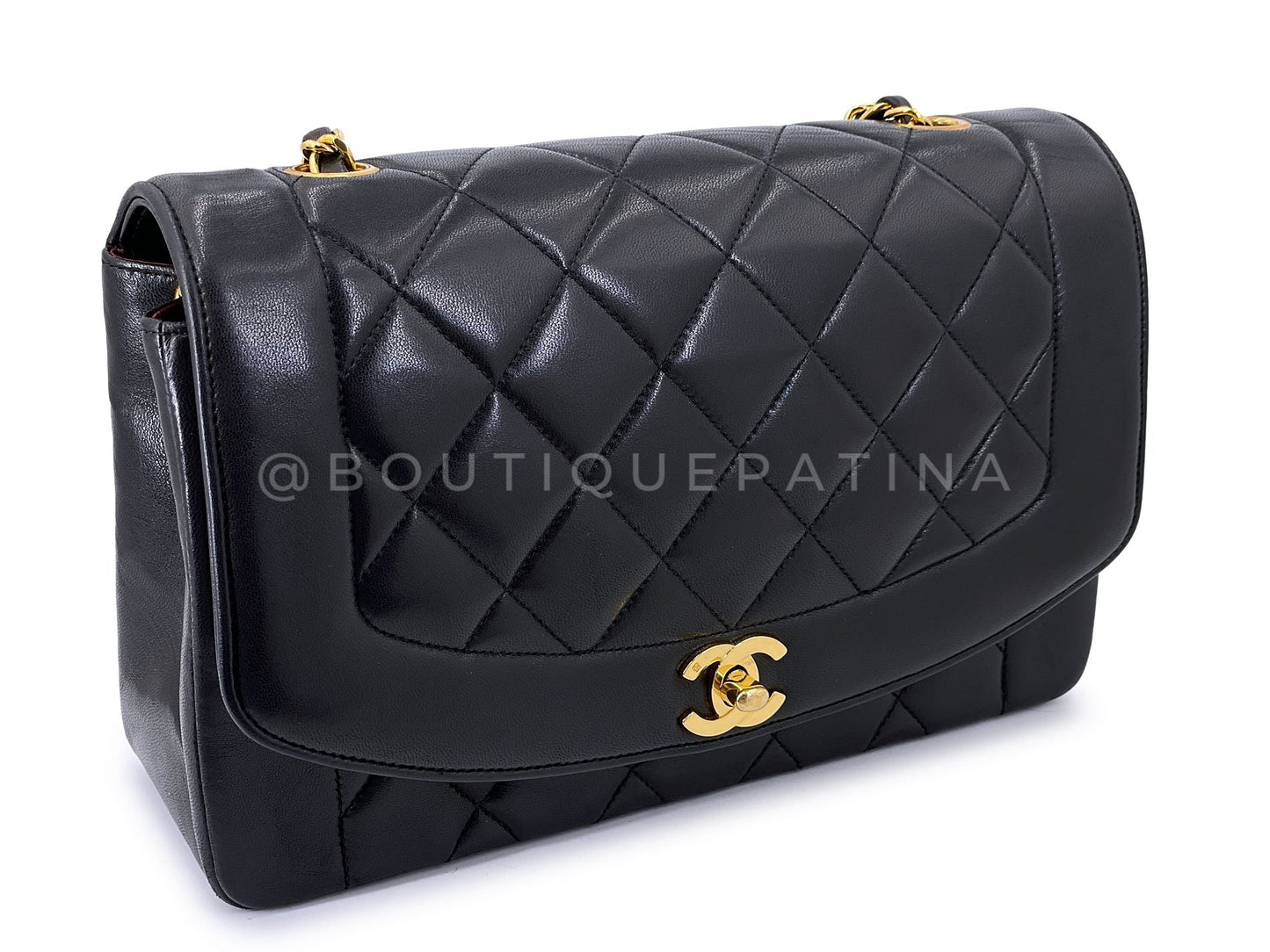 Chanel 1992 Vintage Black Medium Diana Flap Bag 24k GHW 21Z