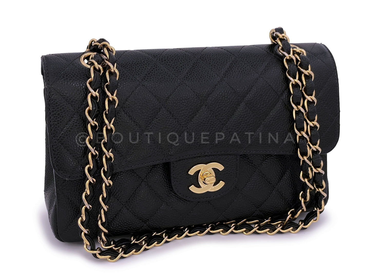 Chanel Vintage Black Caviar Small Classic Double Flap Bag 24k GHW