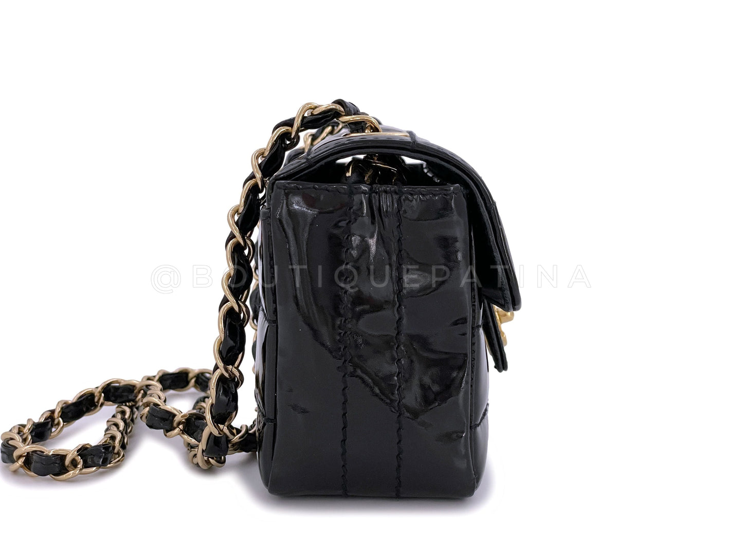 Chanel Vintage Black Patent Extra Mini Flap Bag 24k GHW Chocolate Bar