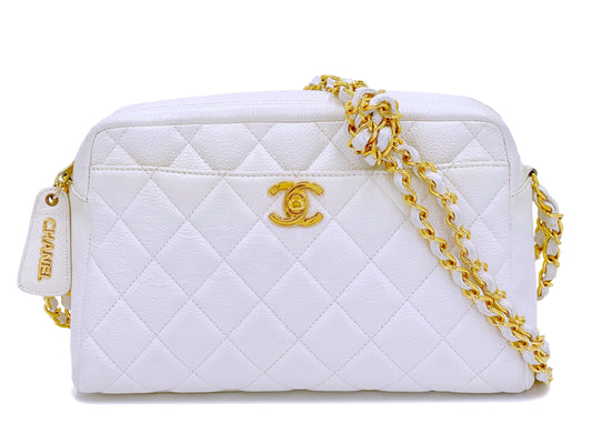 Chanel 1996 Vintage White Caviar Classic Camera Bag 24k GHW
