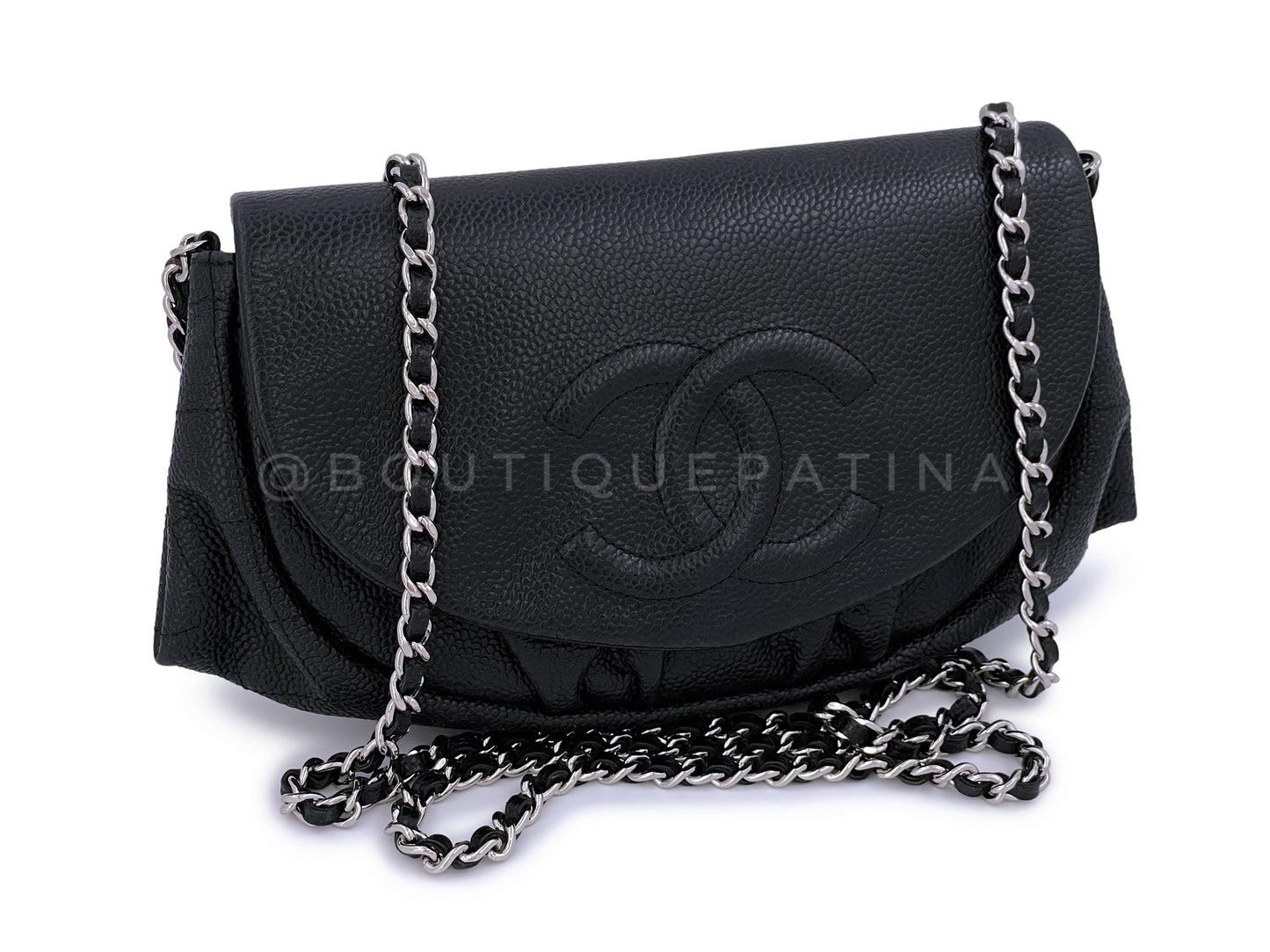 Chanel Black Caviar Half Moon Wallet on Chain WOC Flap Bag SHW