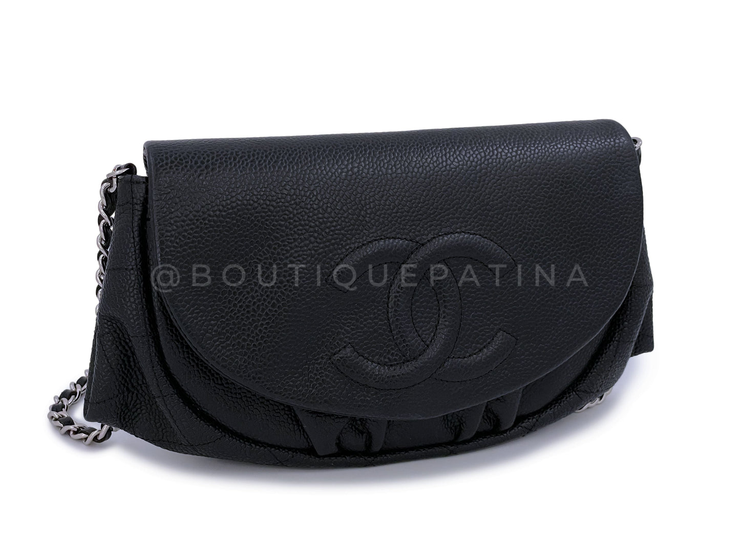 Chanel Black Caviar Half Moon Wallet on Chain WOC Flap Bag SHW