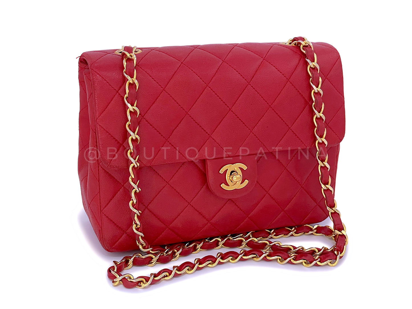 Chanel 1989 Vintage Red 20cm Mini Classic Flap Bag 24k GHW