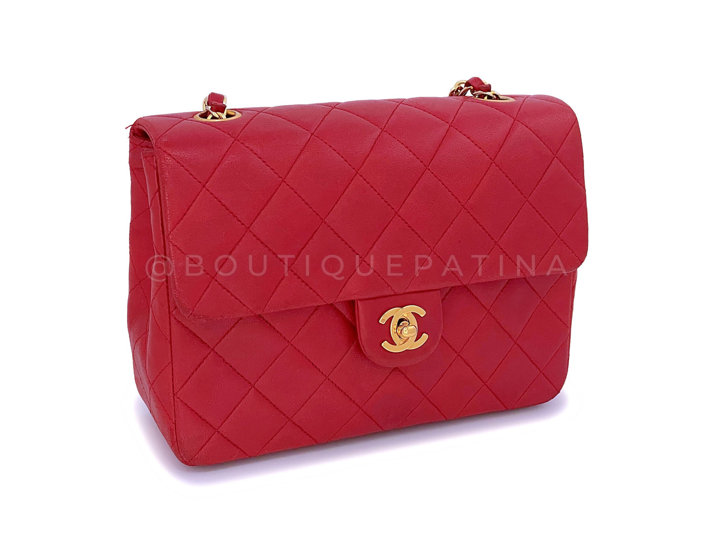 Chanel 1989 Vintage Red 20cm Mini Classic Flap Bag 24k GHW