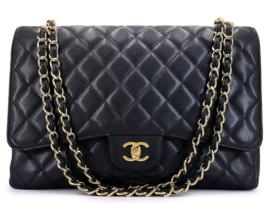 Chanel Black Caviar Maxi Classic Double Flap Bag  GHW DSV