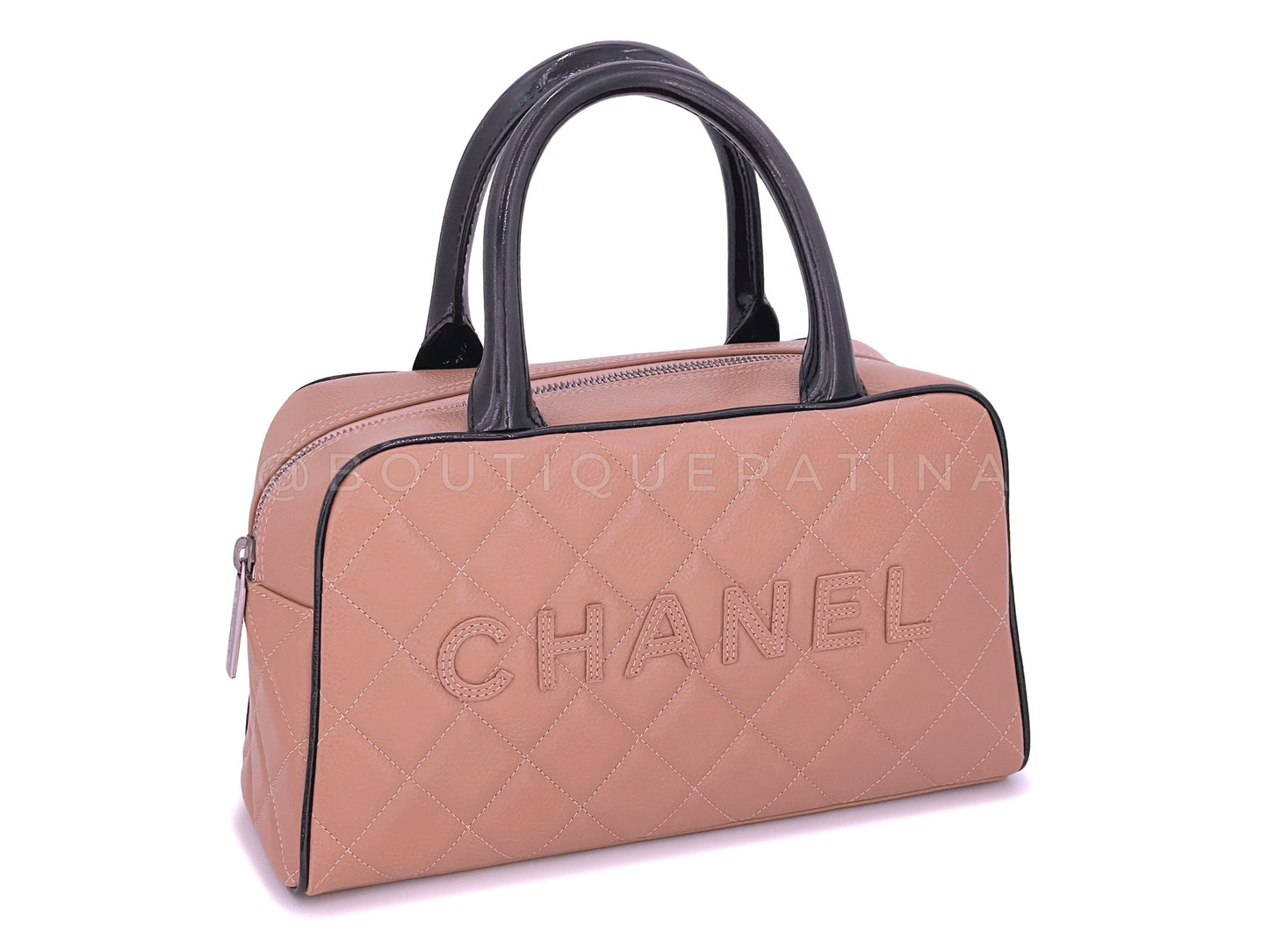 Chanel 2001 Vintage Blush Beige Small Lettered Bowler Bag