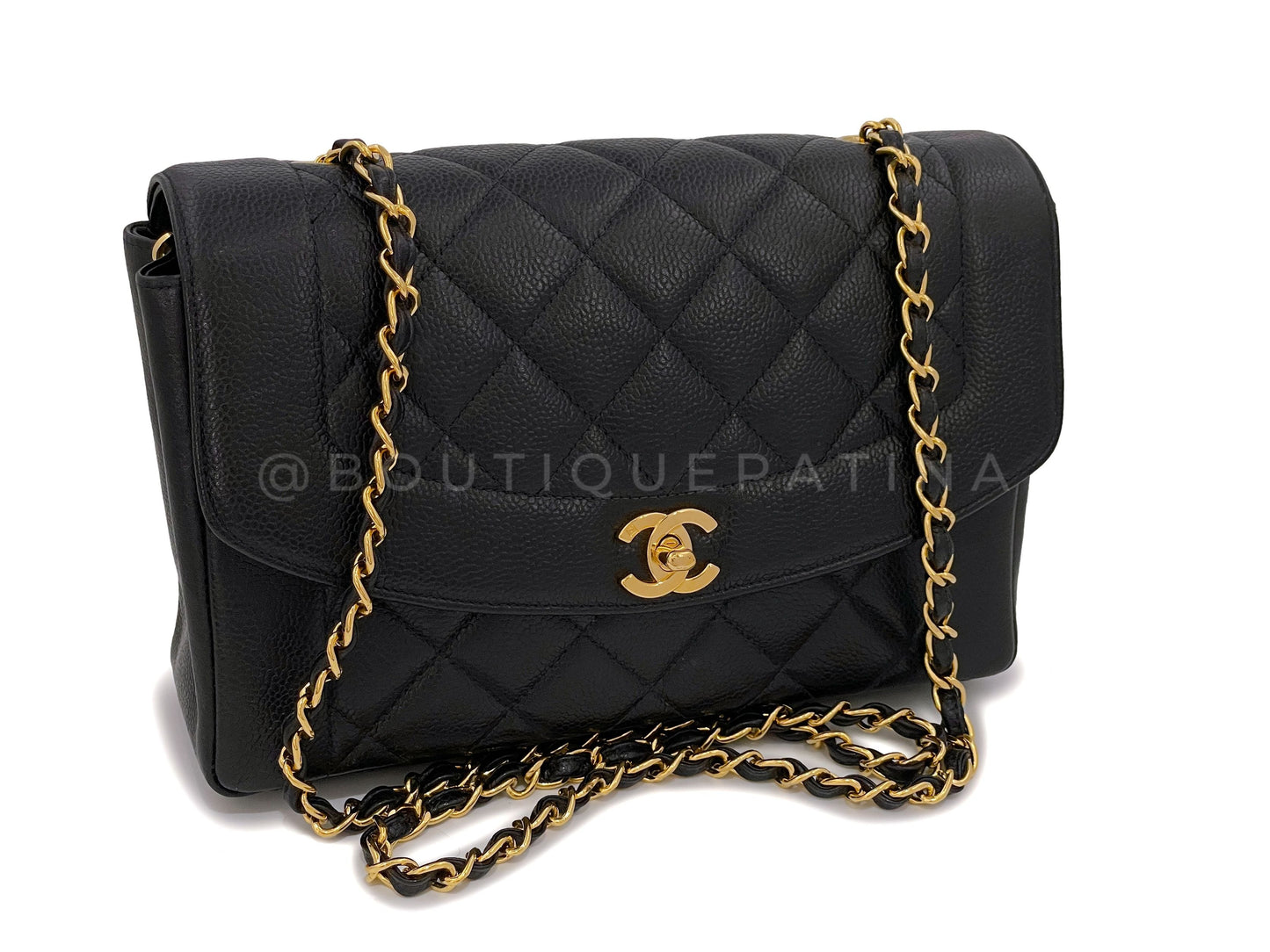 Chanel Vintage Black Caviar Diana Bag Medium 24k GHW