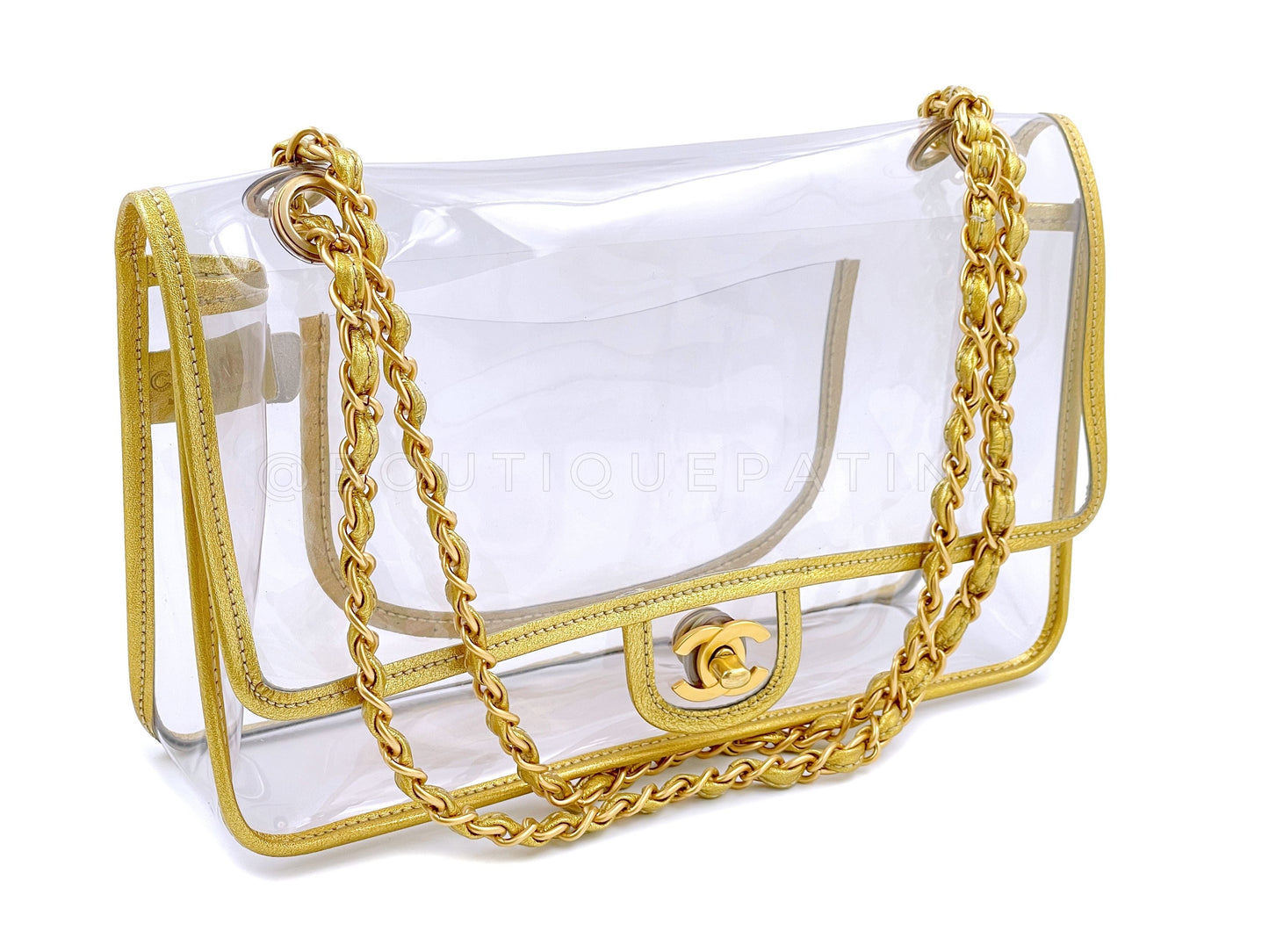 Chanel Vintage Limited Clear PVC Gold Trim Classic Flap Bag GHW