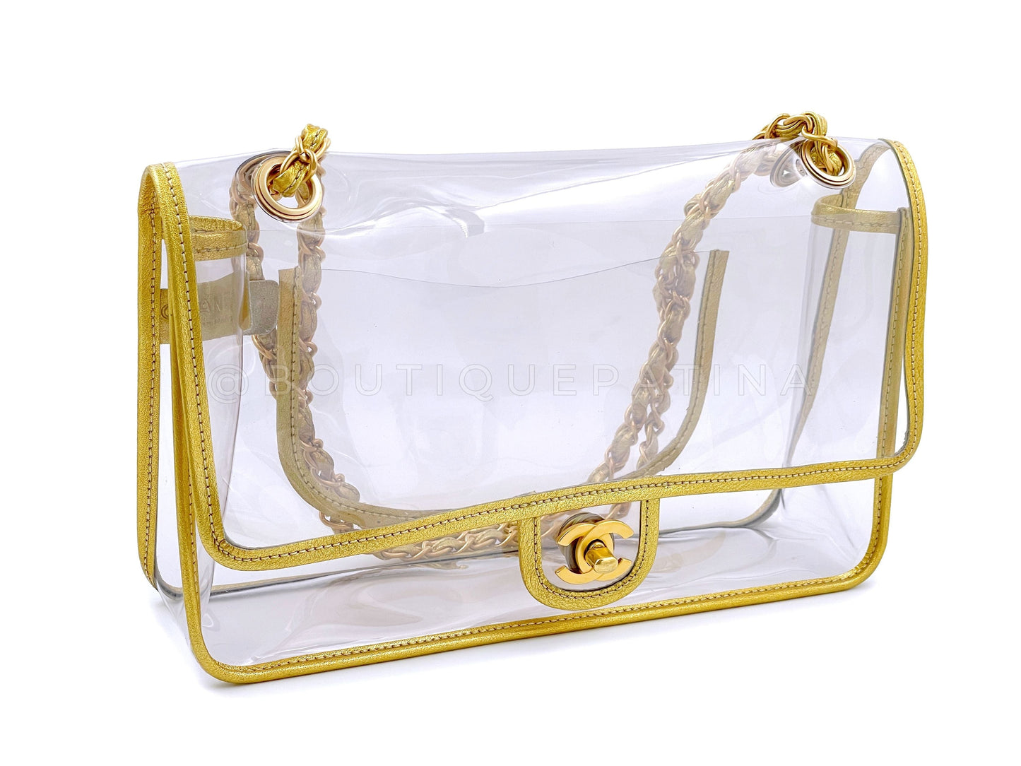 Chanel Vintage Limited Clear PVC Gold Trim Classic Flap Bag GHW