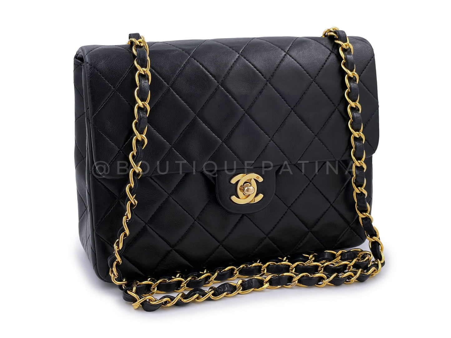Chanel 1991 Vintage Black 20cm Square Mini Flap Bag 24k GHW