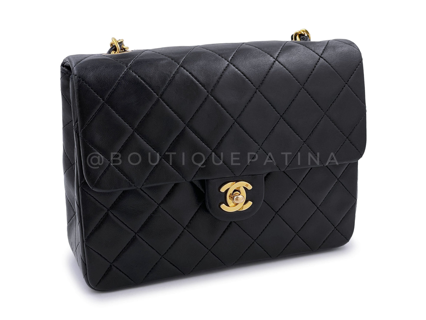 Chanel 1991 Vintage Black 20cm Square Mini Flap Bag 24k GHW