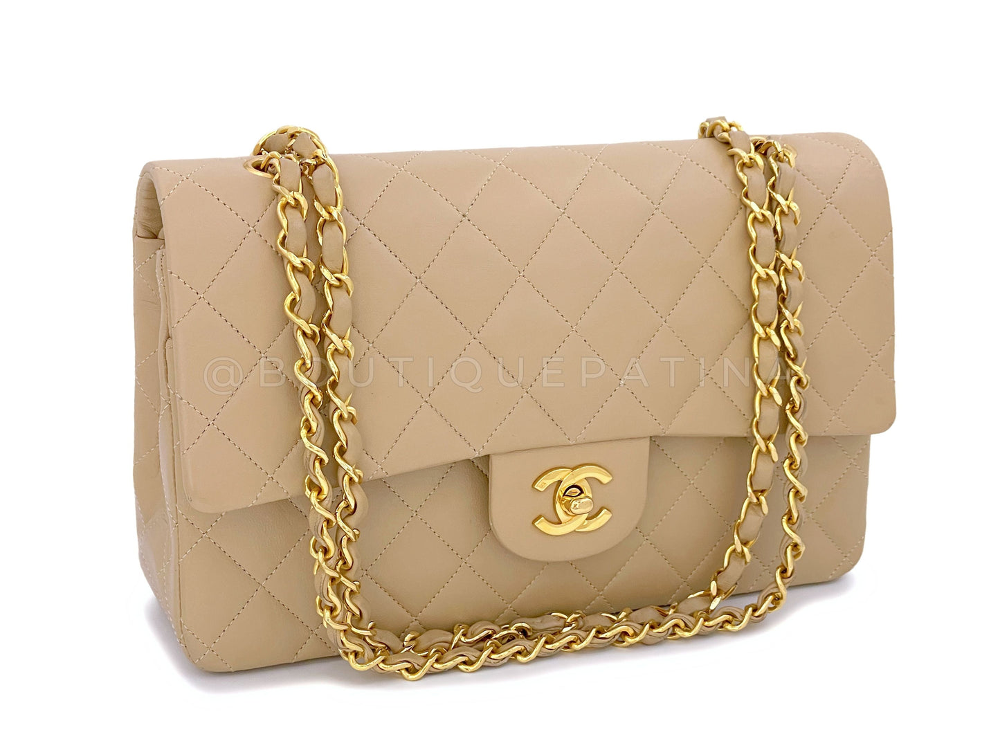 Pristine Chanel 1989 Vintage Beige Medium Classic Double Flap Bag 24k GHW Lambskin
