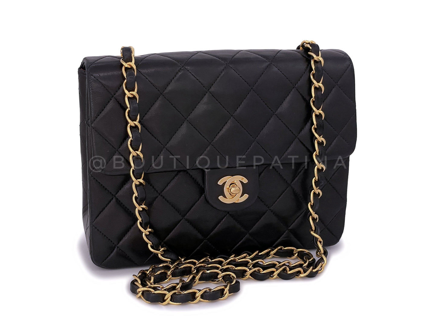 Pristine Chanel 1991 Vintage Black 20cm Mini Flap Bag 24k GHW Lambskin