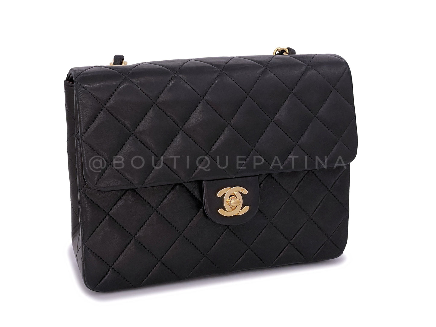 Pristine Chanel 1991 Vintage Black 20cm Mini Flap Bag 24k GHW Lambskin