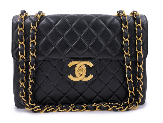 Chanel 1997 Vintage Black Jumbo "XL" Classic Flap Bag 24k GHW Lambskin