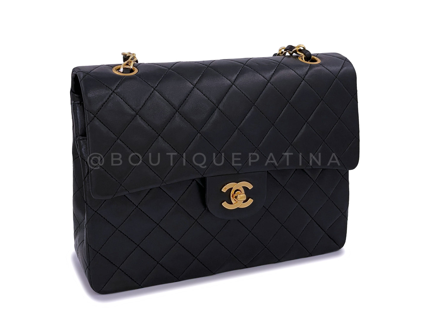 Chanel 1989 Vintage Black Tall Medium Classic Double Flap Bag 24k GHW Lambskin