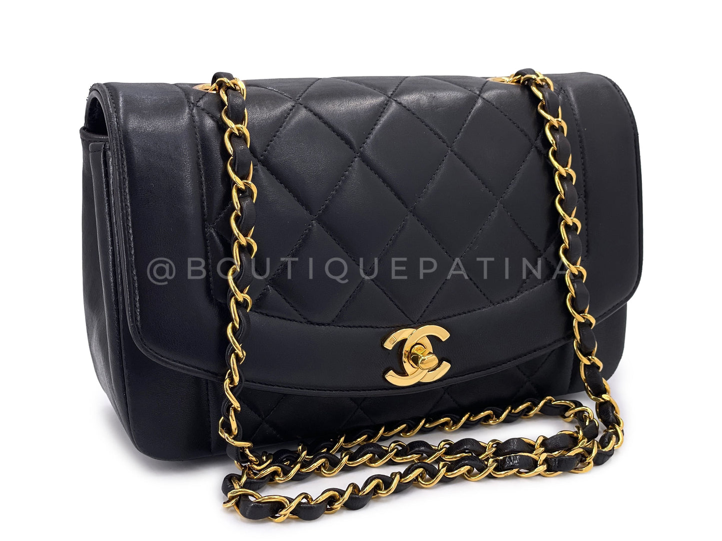 Chanel Small Diana Bag Vintage Black Lambskin 24k GHW Flap VTN