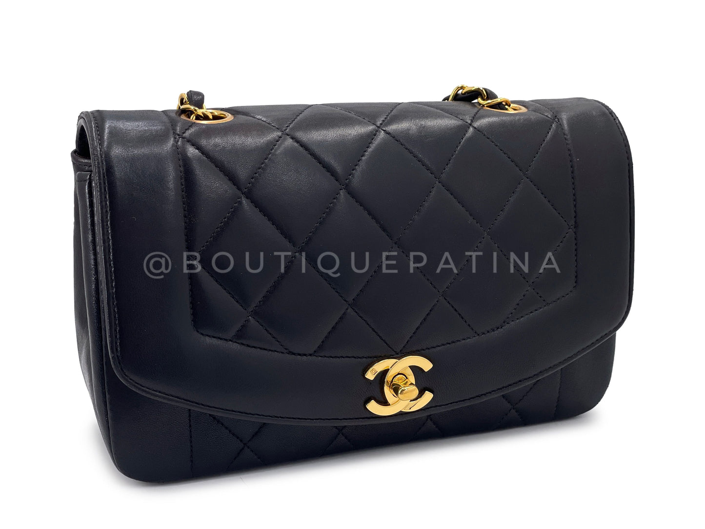 Chanel Small Diana Bag Vintage Black Lambskin 24k GHW Flap VTN