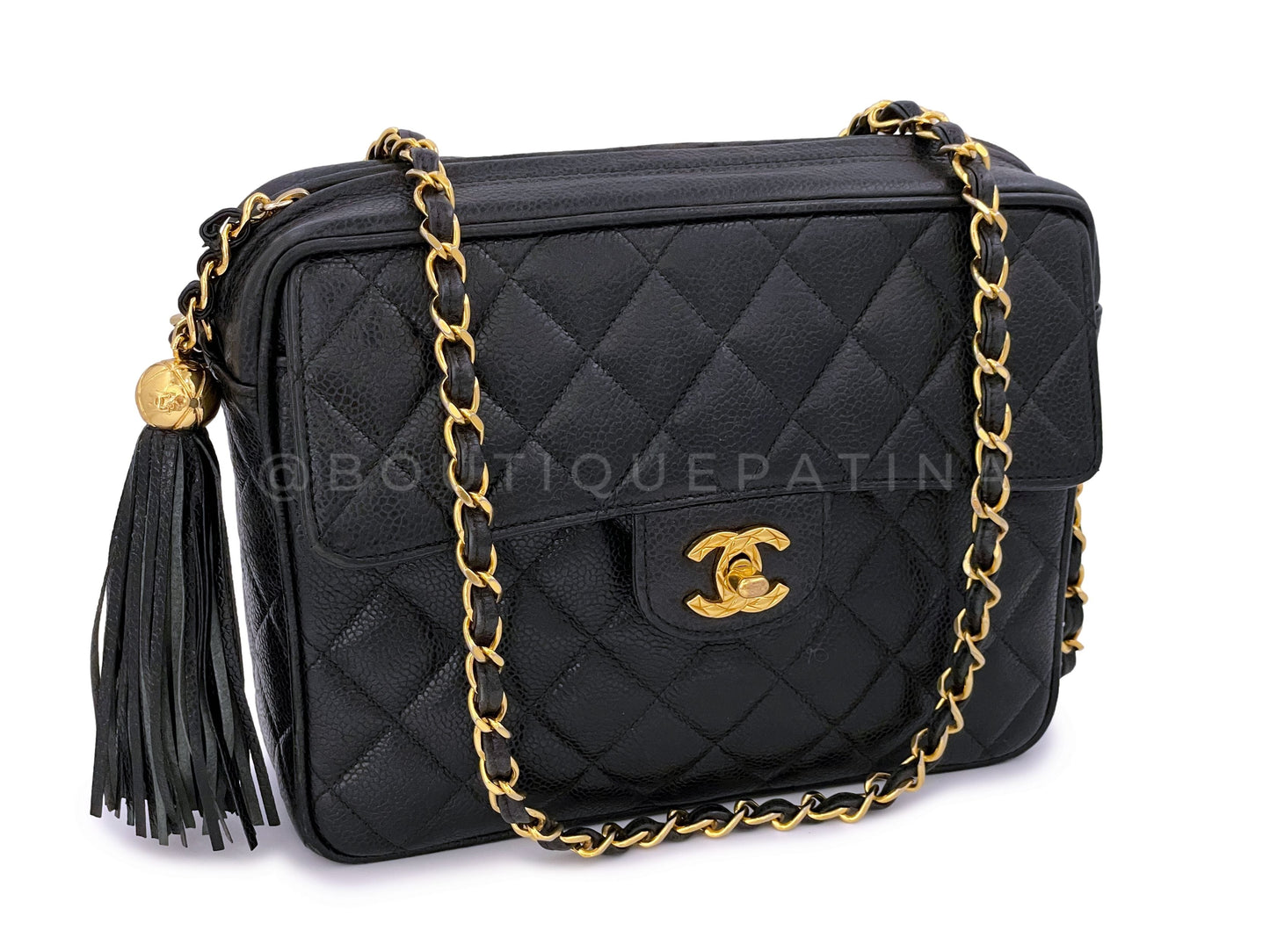 Chanel 1994 Vintage Black Caviar Small Flap Camera Case Bag 24k GHW