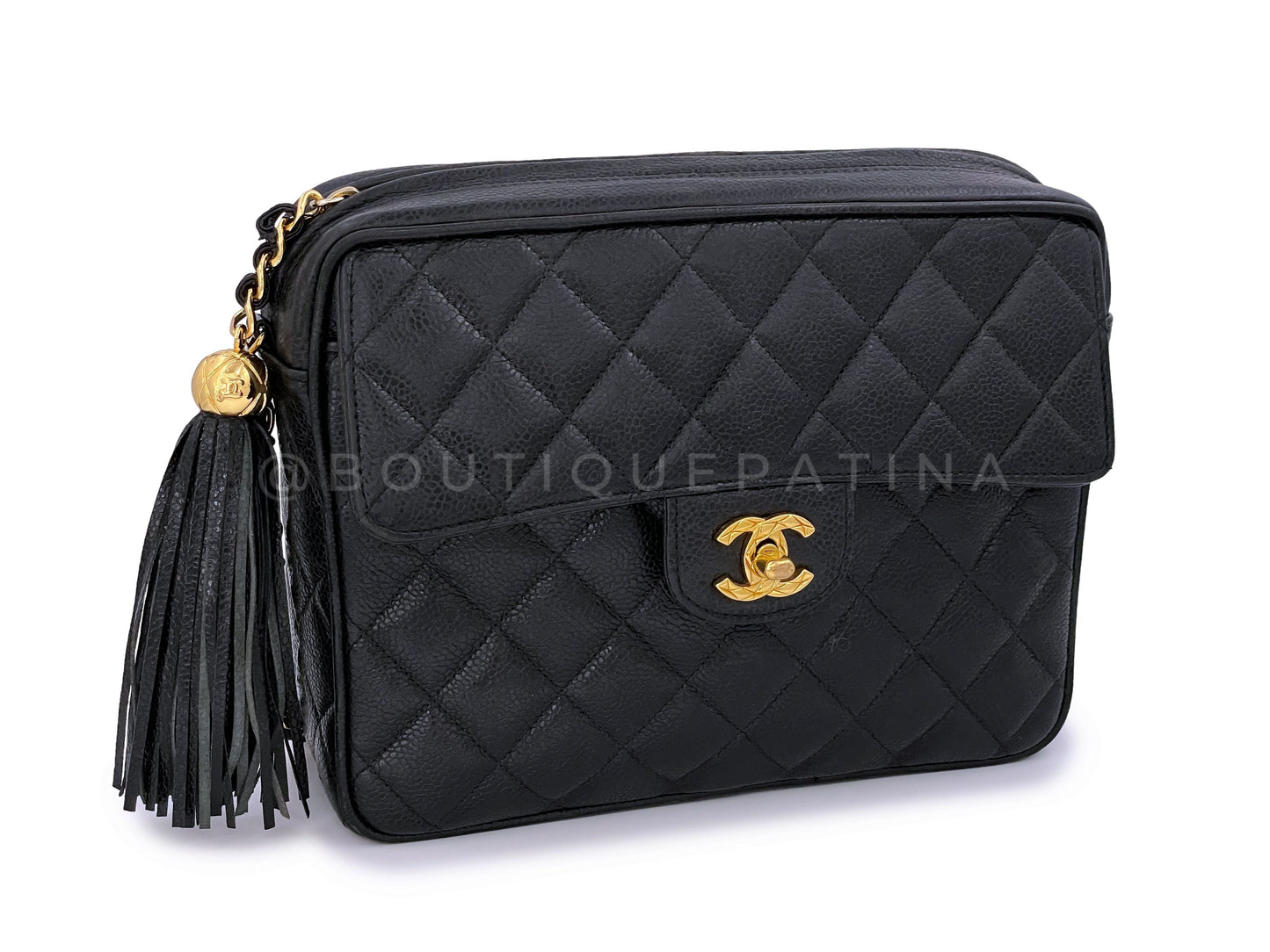 Chanel 1994 Vintage Black Caviar Small Flap Camera Case Bag 24k GHW