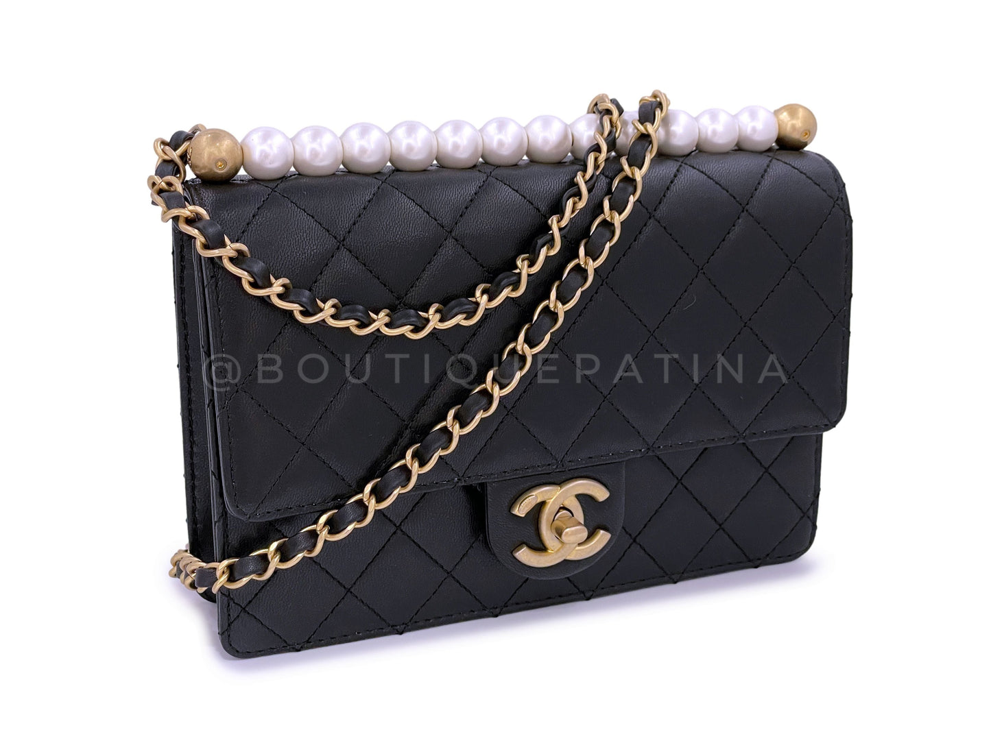 Pristine Chanel 19S Black Lambskin Chic Pearls Flap Bag GHW