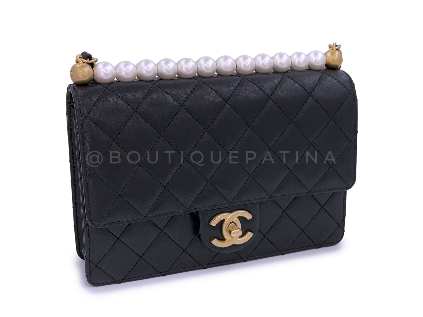 Pristine Chanel 19S Black Lambskin Chic Pearls Flap Bag GHW