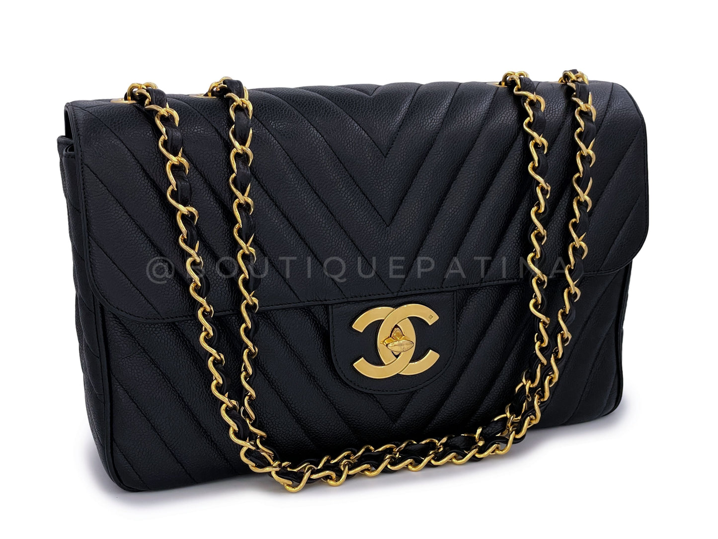 Chanel 1994 Vintage Black Caviar Maxi Classic Maxi "Jumbo XL" Flap Bag 24k GHW