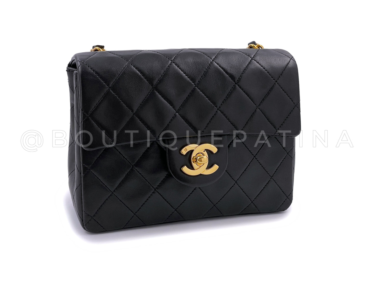Chanel Vintage Black Square Mini Flap Bag 24k GHW