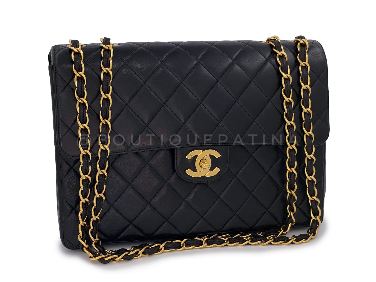 Chanel Black Vintage Jumbo Classic Flap Bag 24k GHW Lambskin