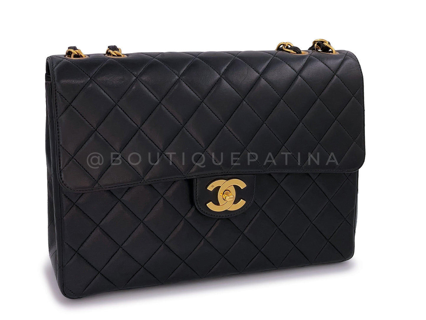 Chanel Black Vintage Jumbo Classic Flap Bag 24k GHW Lambskin