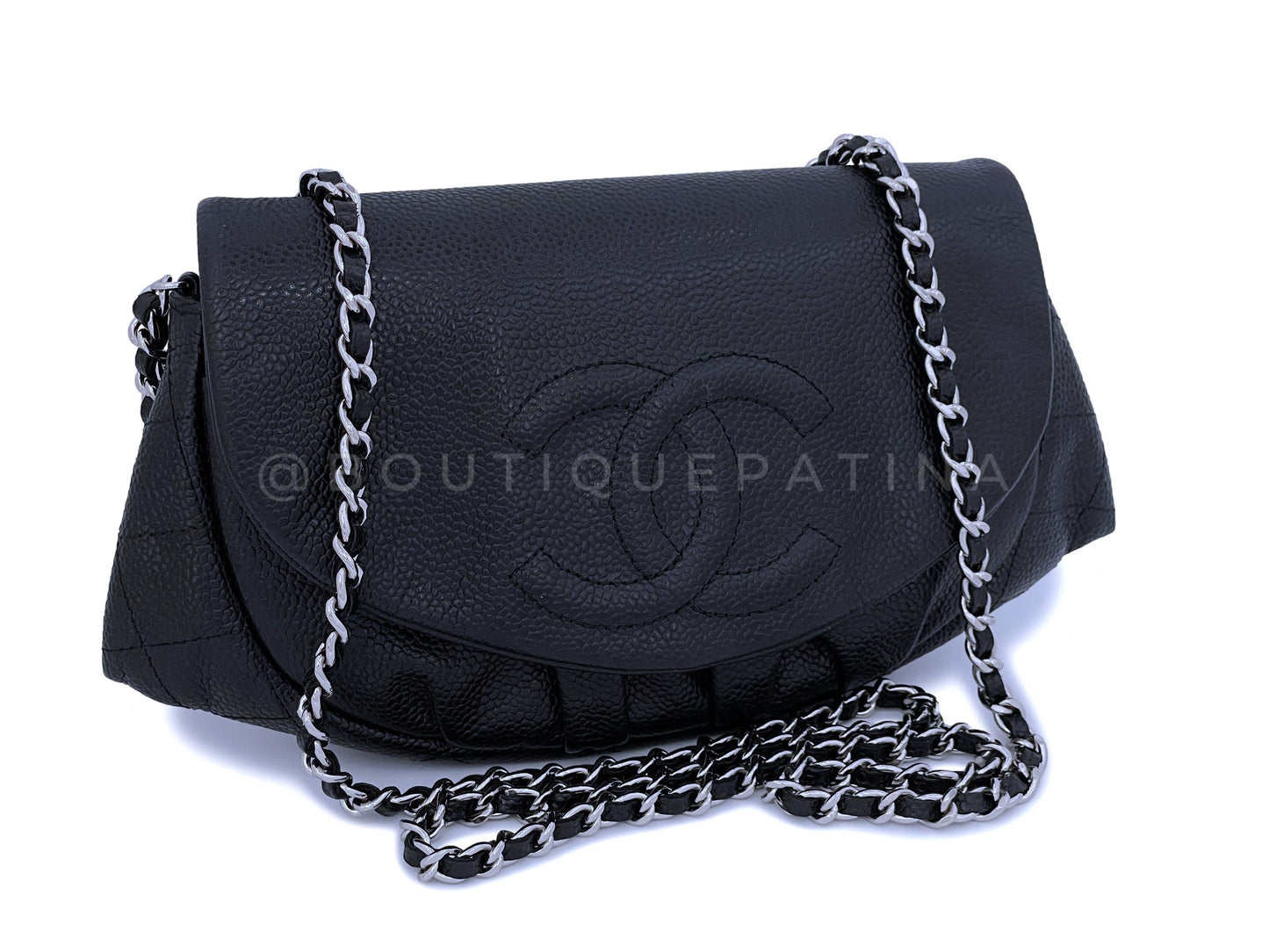 Chanel Black Caviar Half Moon Wallet on Chain WOC Flap Bag SHW