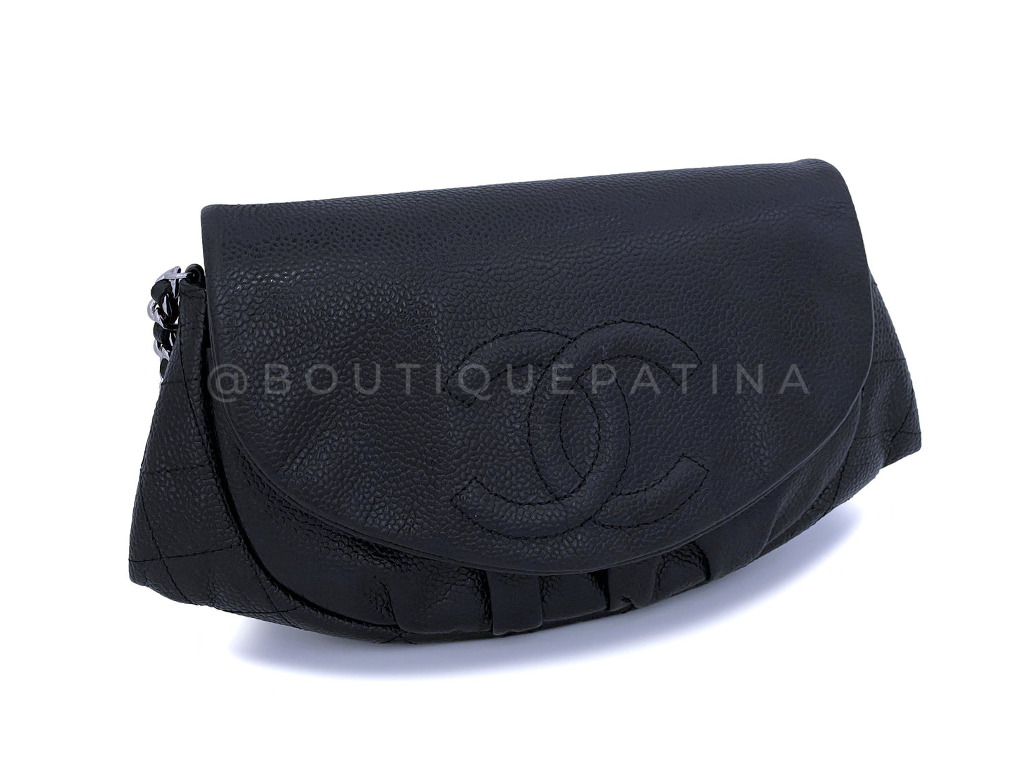 Chanel Black Caviar Half Moon Wallet on Chain WOC Flap Bag SHW