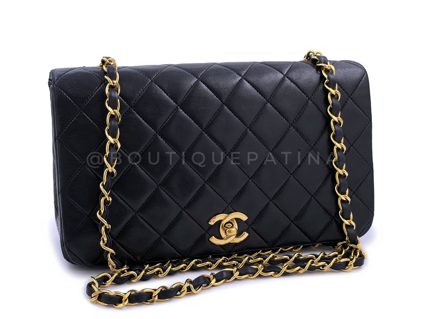 Chanel 1990 Vintage Black Full Flap Bag 24k GHW Lambskin