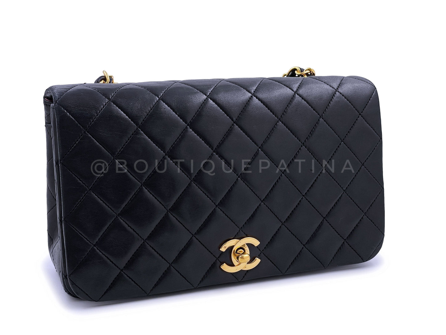 Chanel 1990 Vintage Black Full Flap Bag 24k GHW Lambskin