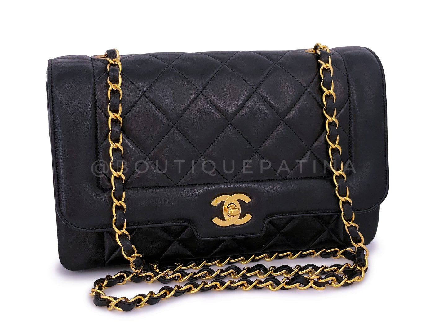 Chanel Vintage Black Geometric Medium Diana Flap Bag 24k GHW Lambskin