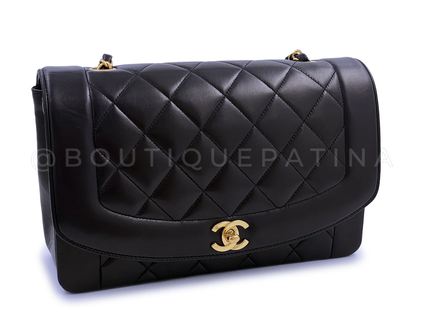 Pristine Chanel Vintage Black Medium Diana Flap Bag 24k GHW Lambskin