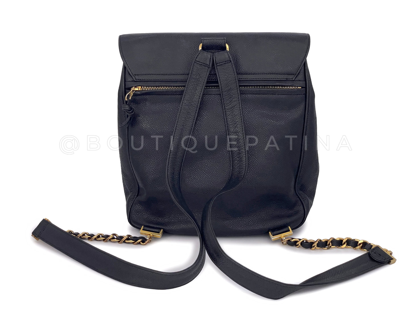 Chanel Early 90s Vintage Black Caviar Large CC Backpack Bag 24k GHW KU1