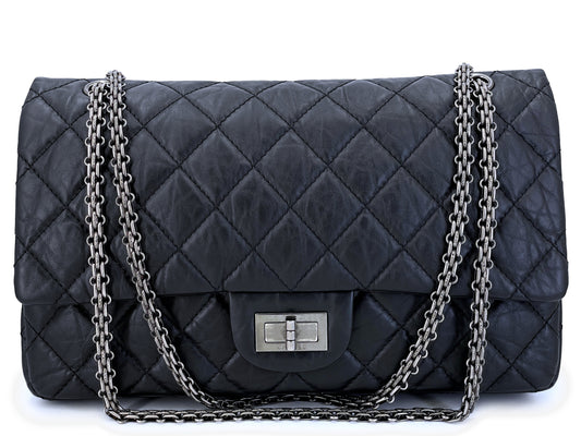 Chanel Black Reissue Flap Bag 2.55 Pristine Aged Calfskin Large 227 RHW P3L