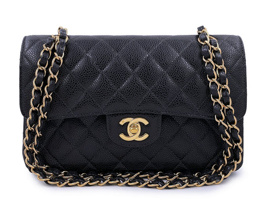 Chanel 2004 Vintage Black Caviar Small Classic Double Flap Bag 24k GHW 9TI