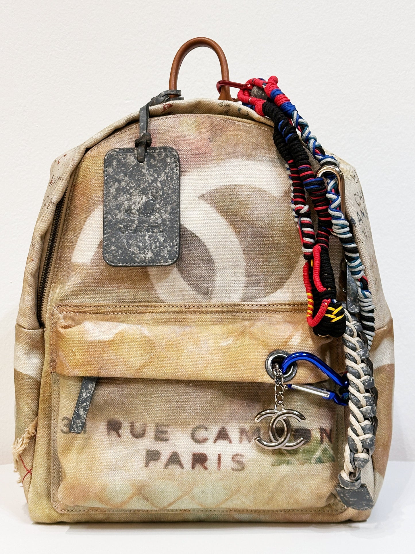 Chanel Graffiti Printed Canvas Medium Backpack Beige 1958 holo card