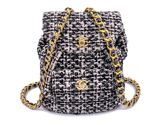 Chanel Vintage Tweed Duma Backpack Bag Black White 1994 24k GHW 7D2