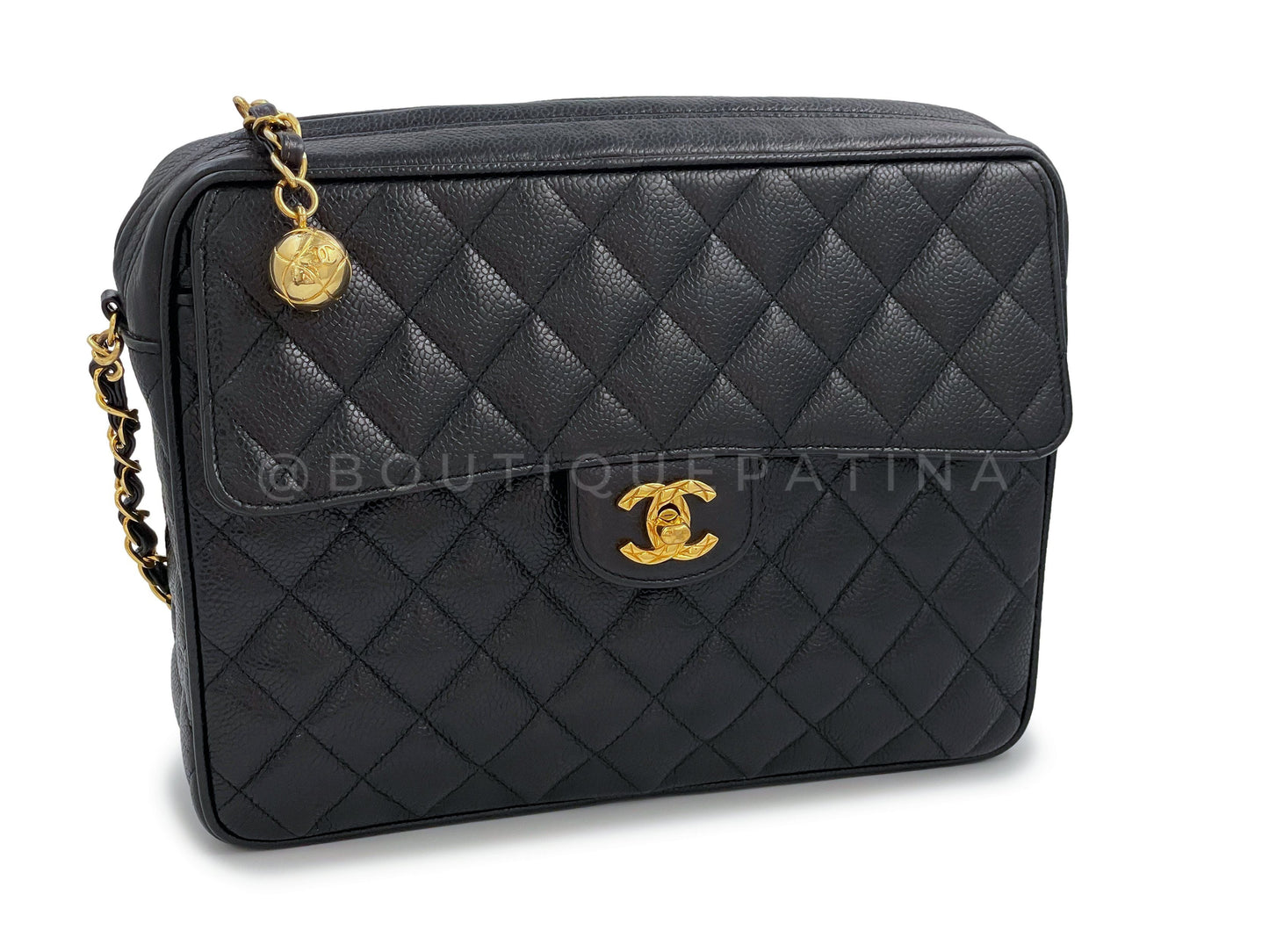 Chanel Vintage Black Caviar Flap Camera Case Bag 24k GHW
