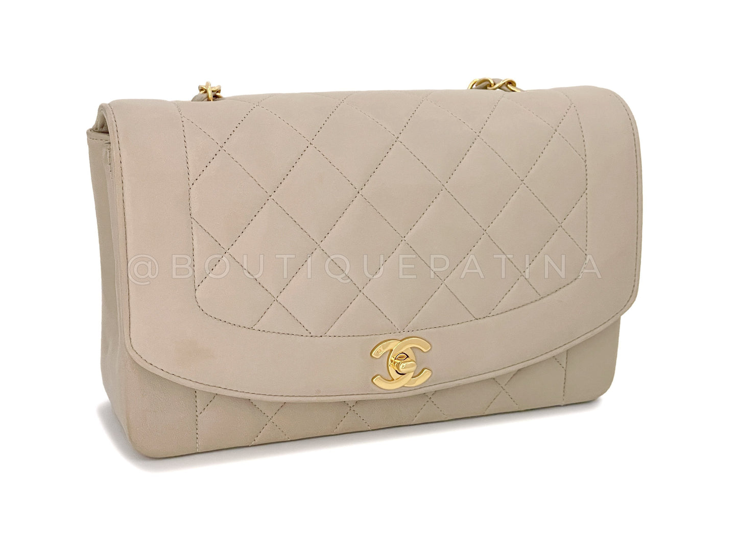 Chanel 1993 Vintage Light Taupe Beige Medium Diana Flap Bag 24k GHW Lambskin