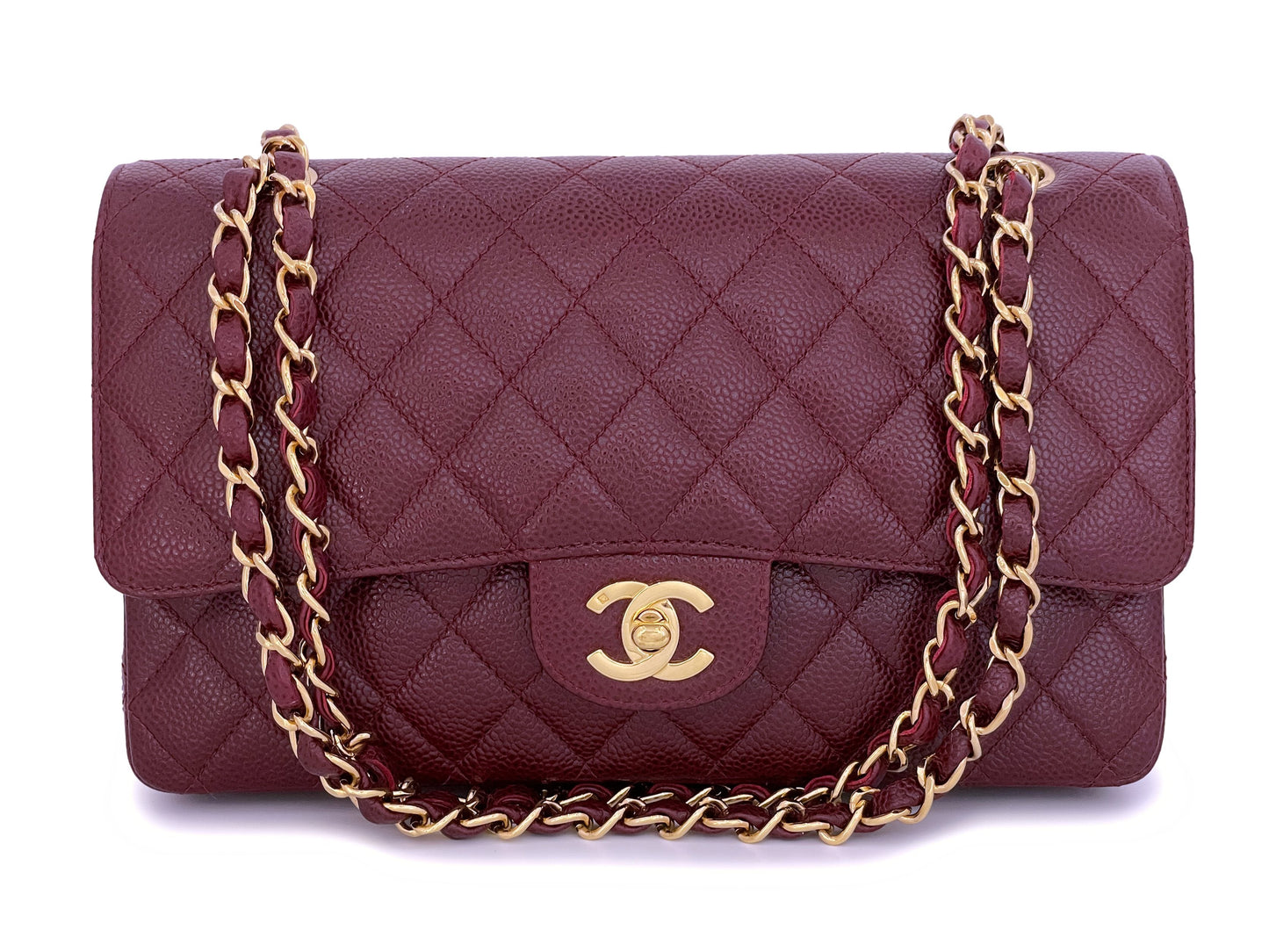 Chanel 02A Vintage Burgundy Wine Red Caviar Medium Classic Double Flap Bag 24k GHW 2EM