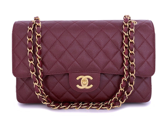 Chanel 02A Vintage Burgundy Wine Red Caviar Medium Classic Double Flap Bag 24k GHW 2EM