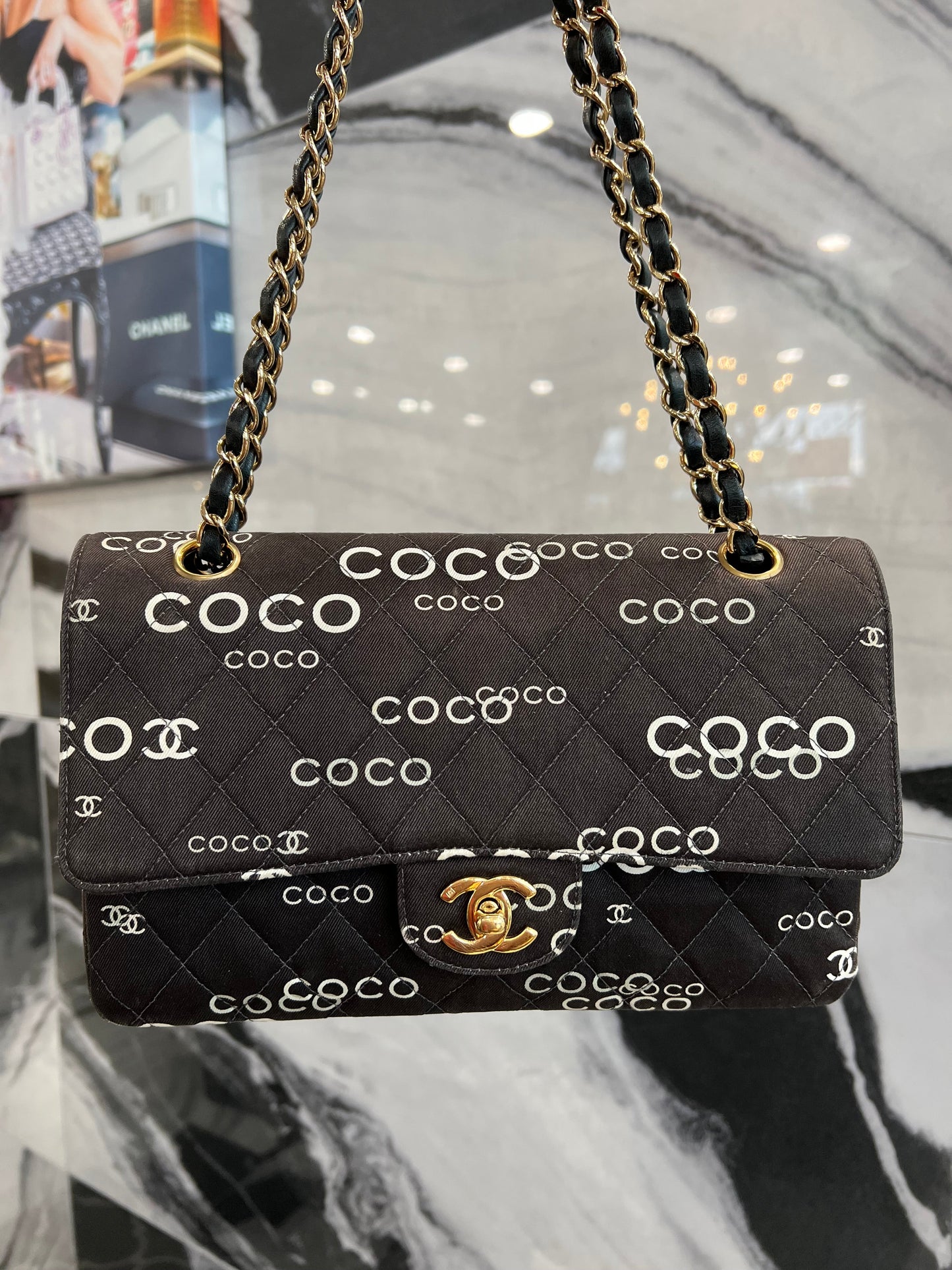 CHANEL CLASSIC COCO PRINT DOUBLE FLAP BAG