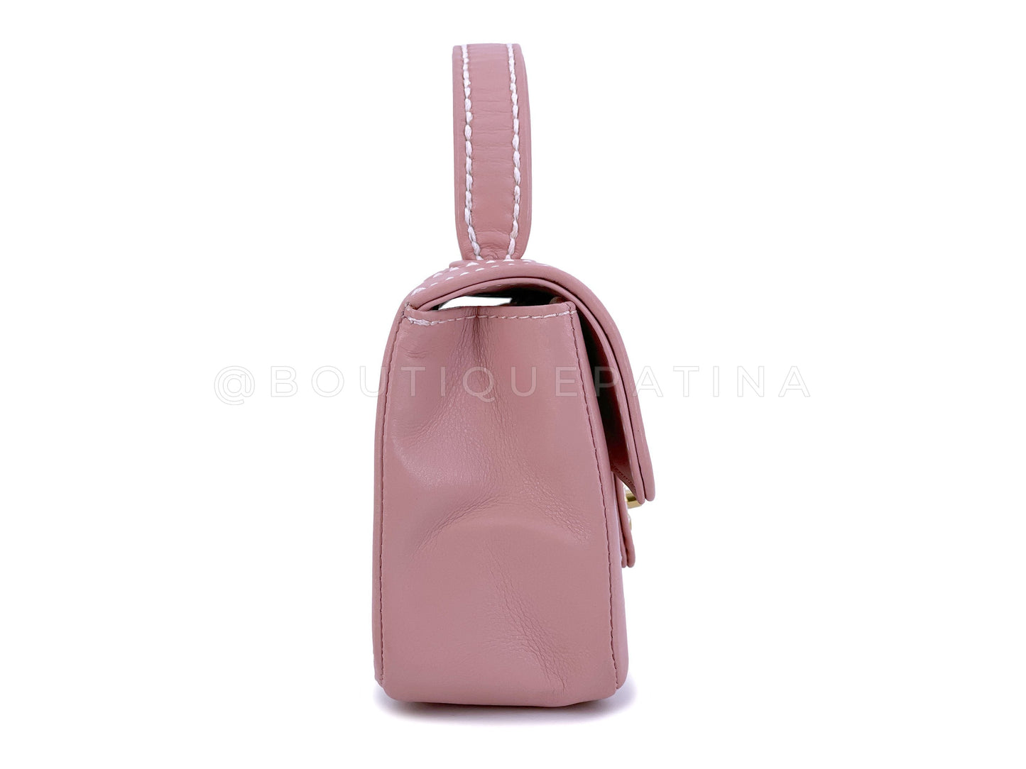 Chanel Pink Baby Mini Kelly Bag Rare Mauve Wild Stitch Surpique Flap 24k GHW UE0